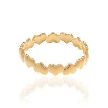 Imagem de Anel banhado ouro 3x 24k 18k e 22k feminino rommanel fino corações inv