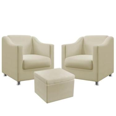 Imagem de 2 Poltronas Almofadada Alya Com Puff Quasar Sued Bege Aradecor