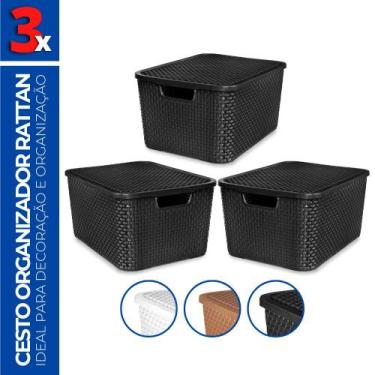 Imagem de Kit 3 Caixa Cesto Organizadora c/ Tampa Banheiro 7L 29x19 - Arqplast, 