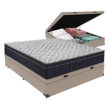 Imagem de Cama Box Baú Viúvo Bege e Colchão Airtech 150 D45 Ortobom
