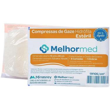 Imagem de Compressa Gaze MelhorMed Estéril 13 fios 7.5x7.5cm - 10 compressas - M