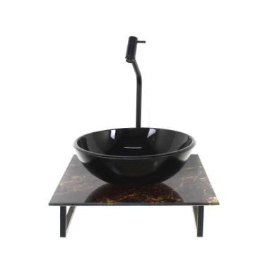 Imagem de Kit Cuba Vidro Redonda 10Mm Tampo Vidro 40Cm X 40Cm Mármore - Cubas E 