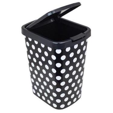 Imagem de Lixeira Cozinha Pia Grande 9L Com Tampa Poa De Bolinha Preta - Arqplas