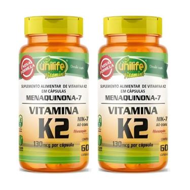 Imagem de KIT C/2 Un. Vitamina K2 Mk7 Menaquinona 500mg 60 Cápsulas Vegano - Uni