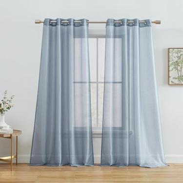 Imagem de HLC.ME 2 peças semi-transparentes cortina de janela voile ilhós painéis para quarto e cozinha (137 cm L x 213 cm C, azul poeirado)