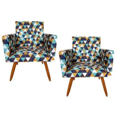 Imagem de Kit 2 Poltronas Decorativa Nina Suede Triângulo Laranja Pés Madeira Ms