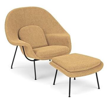 Imagem de Poltrona com Puff Womb Chair Base Preta Bouclê - Decorato Móveis, Âmba