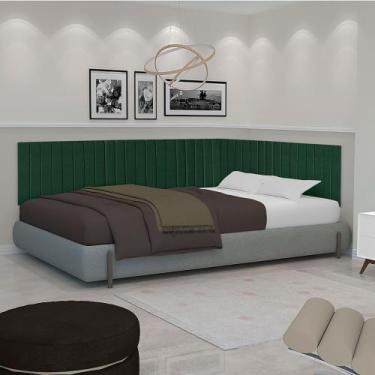 Imagem de Conjunto Cabeceira Casal Palito estofada Suspensa Lateral para Cama bo