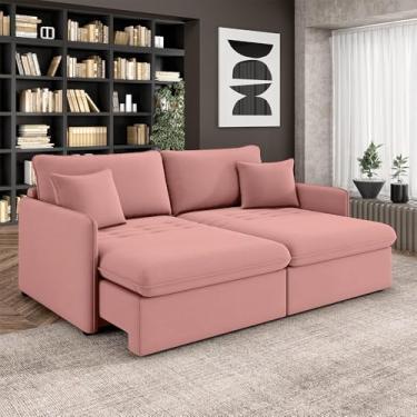 Imagem de Sofá Reclinável e Retrátil Gandalf Bipartido 154cm Caixa Zero com Almofadas Veludo Rosê G33 - Gran Belo