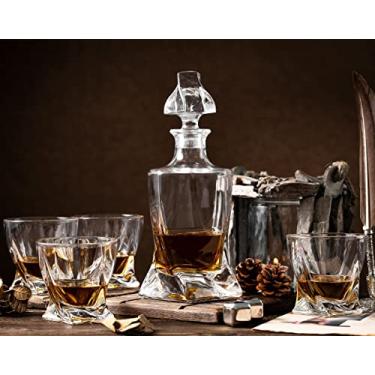 Imagem de Whiskey Gifts for Men, Whiskey Decantador de uísque com 4 copos em caixa de presente da Verolux | Design trançado elegante com tampa de vidro - Licor, Bourbon, Brandy, Gin, Rum, Tequila, Vodca, Conhaque