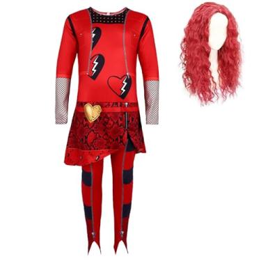 Imagem de WZWLKJ Red Costume Jumpsuits for Girl with Wig Rise Red Princess Bodysuits Party Dress up for 4-18Y Kids Movie Jumpsuit