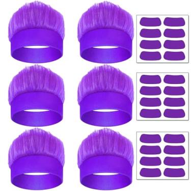 Imagem de Popuid 6 faixas de cabelo peludas, cabelo e adesivos de troll esvoaçante - acessórios da semana espiritual, acessório para cabeça de torcida, fantasia adulto, Roxa, tamanho �nico