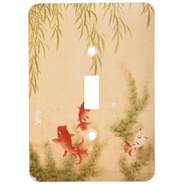 Imagem de 3dRose lsp_181037_1 Imagem de tinta chinesa 1600 no tecido com peixe carpa - Interruptor de botão único