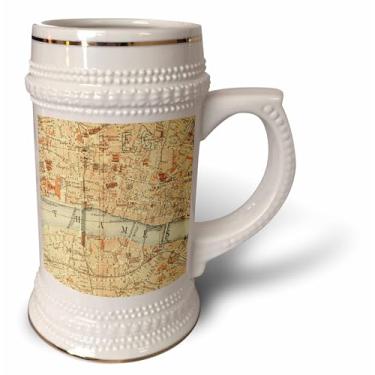 Imagem de 3dRose Mapa vintage de Londres, seção do Reino Unido com rio Tâmisas - creme retrô laranja marrom - viagem geografia - Caneca Stein, 530 ml, 640 ml, branca
