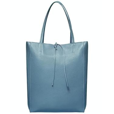 Imagem de TAKEASY Bolsa feminina de couro de bezerro italiano com zíper, bolso interno e base plana | Comprador macio sem forro para trabalho e viagens, Jeans, Large