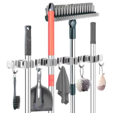 Imagem de Suporte de Vassoura Aço Inox de Parede 9 Acessórios Pendurador