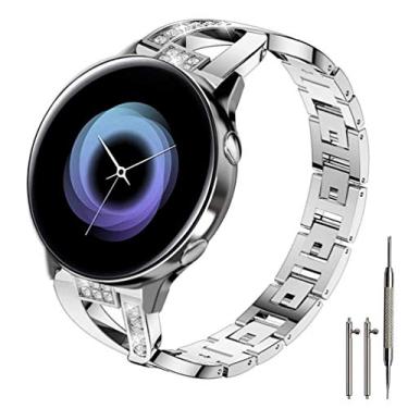 Imagem de Sankel Compatível com Samsung Galaxy Watch 5/4/Galaxy Watch Active 2 de 40 mm e 44 mm, pulseira de substituição de metal feminina de 20 mm para Galaxy Watch Active/Galaxy Watch 42 mm/Gear Sport (prata)