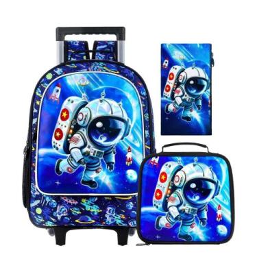 Imagem de Kit Mochila Escolar Infantil Astronauta Com e Sem Rodinhas Criança Men