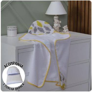 Imagem de KIT 2 Toalhas de Banho Capuz Bebê Estampas - Monzilo Baby Kids, Nuvem 