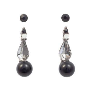 Imagem de Brinco Strass e Pérola BC3606 (2 pares) - Akasaki, Preto