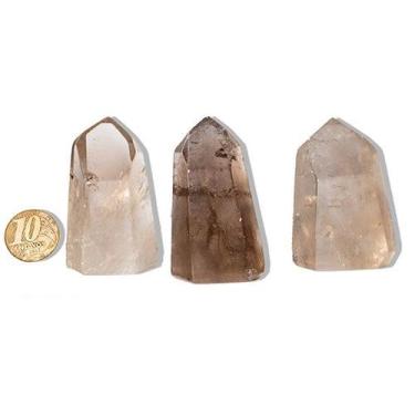 Imagem de Kit 3 Mini Ponta Cristal Fumê Lapidado 50 a 70g Média 55mm - Cristaisd