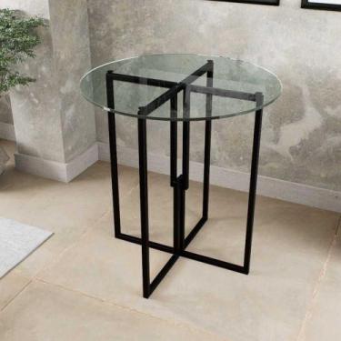 Imagem de Mesa Redonda Industrial 80cm Preto Tampo de Vidro Temperado - Don Cast