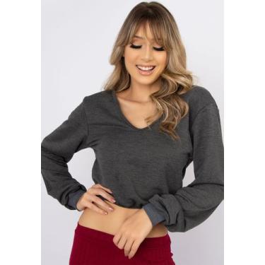 Imagem de Casaco Vekyo Cropped Com Decote Moletinho, M, Mulher, Chumbo