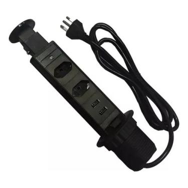Imagem de Torre De 2 Tomadas E 2 Usb Sistema Click Cor Preto Renna