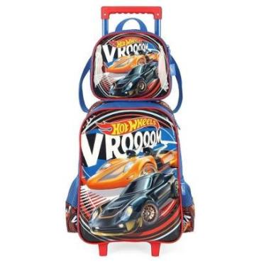 Imagem de Kit Mochila Rodinhas Lancheira Luxcel Hotwheels Vermelho Vrooom-Masculino