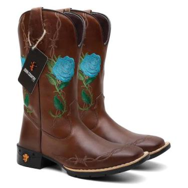 Imagem de Bota Texana Feminina Flor Azul Arame Em Couro Ref. Flor-Azul-Arame - J