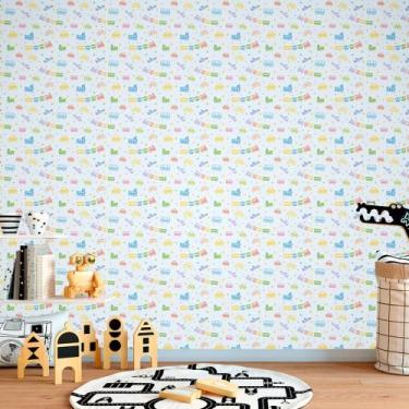 Imagem de Adesivo de Parede Carrinhos e Trenzinhos com fundo Azul 310x58cm - Pap