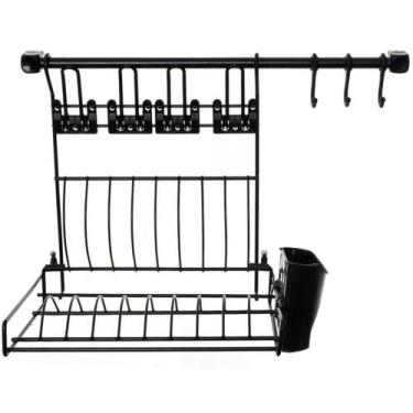 Imagem de Suporte Cozinha Suspensa Kit Escorredor Pratos Preto 45 Cm - MetalTru,