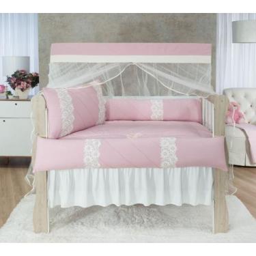 Imagem de Kit enxoval para berço 400 liso rosê menina com babado berço - MEDINA 