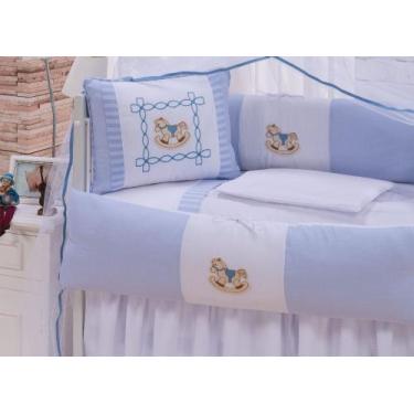 Imagem de kit enxoval para mini berço cavalinho azul menino neutro - medina conf