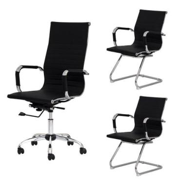 Imagem de Kit Escritório Stripes 1 Cadeira Giratória Presidente 2 - Waw Design