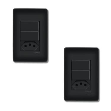 Imagem de Kit Com 2 unidades de Interruptores duplos Simples 16a Com Tomada 10A 