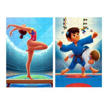 Imagem de Kit 2 Quebra-Cabeças Esportes para Autistas Judô e Ginastica - Reidope