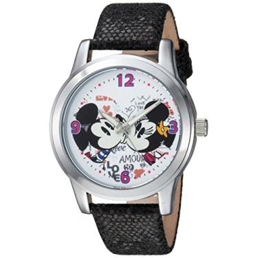 Imagem de Relógio masculino Mickey e Minnie Mouse colorido – Relógios Mickey Mouse elegantes para homens – Presente perfeito para fãs – Relógio clássico e Minnie com mostrador prateado e pulseira de couro preto