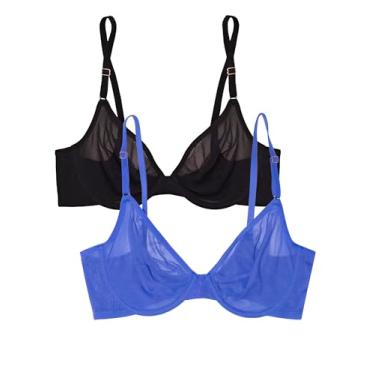 Imagem de Smart & Sexy Sutiã de malha transparente com aro – Disponível em pacote individual ou com 2, sedutor e de suporte, Azul e preto deslumbrante, 40D