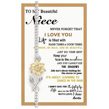 Imagem de Tarsus Presentes de girassol para mulheres e meninas adolescentes, pulseiras de girassol para filha, Sem pedras preciosas