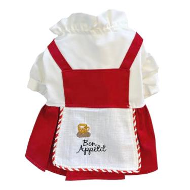 Imagem de Puppy Seed - Vestidos fofos para cães pequenos e médios, roupas de primavera e verão, vestido estilo avental vermelho e branco, tamanho PP - GG (GG)