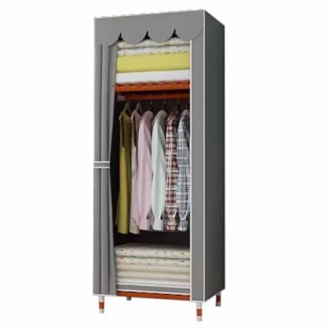 Imagem de Guarda-roupa Armário de madeira sólida, tecido para aluguel, cortina de plástico, armazenamento, dormitório, armário simples, cor sólida armário