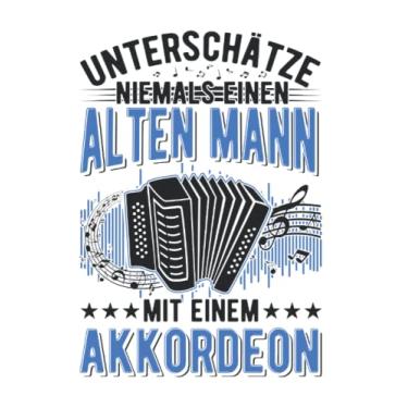 Imagem de Akkordeon Notizbuch: Akkordeon Alter Mann Ziehharmonika Akkordeonist / 6x9 Zoll / 120 karierte Seiten Seiten