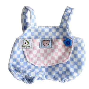 Imagem de Milageto Macacão de boneca para meninas, fantasias de boneca DIY, calças de suspensório de boneca de pelúcia estilosas, roupas de boneca para boneca de 20 cm, Rosa