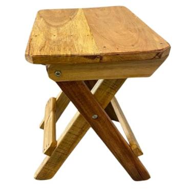 Imagem de Banquinho Banqueta Banco Madeira Maciça Altura 44cm Dobrável Portátil Eucalipto
