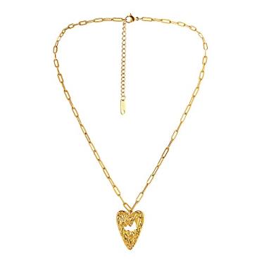 Imagem de UniLogue Colar INS Premium de aço inoxidável de fácil combinação, ouro, vintage, moeda redonda, cruz, flecha, lua, estrela, corrente vazada, coração, martelo, colar com padrão de cílios, olho curto, colar de esmalte de cereja árvore de vida, Aço Titânio, Sem Pedra Preciosa