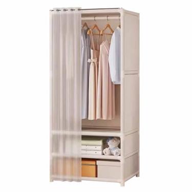 Imagem de Guarda-roupa Puxar cortina guarda-roupa armário simples tecido não tecido guarda-roupa quadro de tubulação de aço armazenamento econômico pendurado armário para o quarto armário