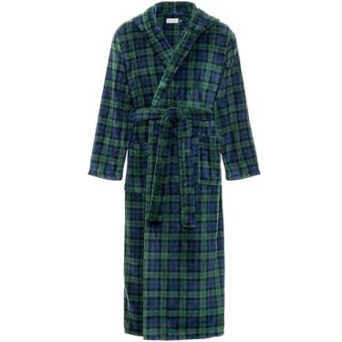 Imagem de Alexander Del Rossa Roupão masculino com capuz, roupão de banho masculino de lã de pelúcia, roupão de banho grande e alto para homens, Relógio preto xadrez tartan, GG