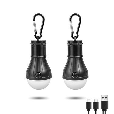 Imagem de Jarxin Lanterna de acampamento led recarregável usb, luzes de barraca ao ar livre para pendurar em acampamento, crianças com gancho de clipe lanterna de acampamento (2 pacotes pretos)