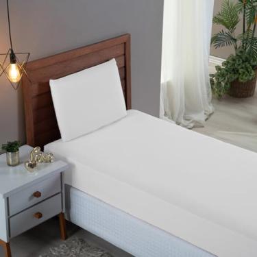 Imagem de Jogo Cama Box Solteiro Algodão Percal 300 Fios Hotel Pousada 2 Peças Lençol com Elástico Toque Macio (Branco)